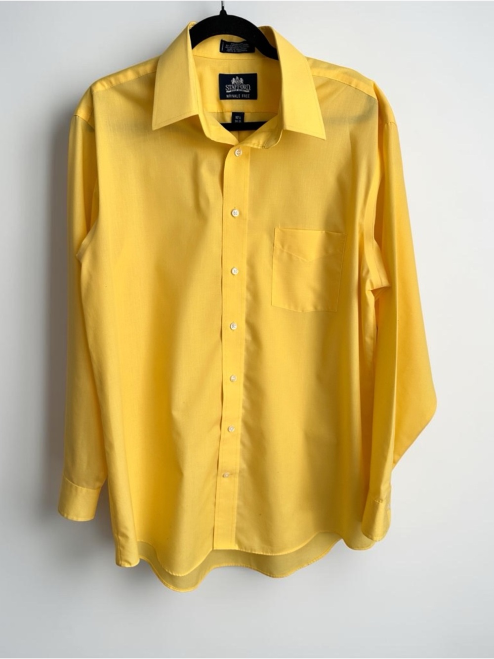 Stafford Yellow Dress Shirt Mens Size 16.5 Wrinkle Free Button Down Classic Fit